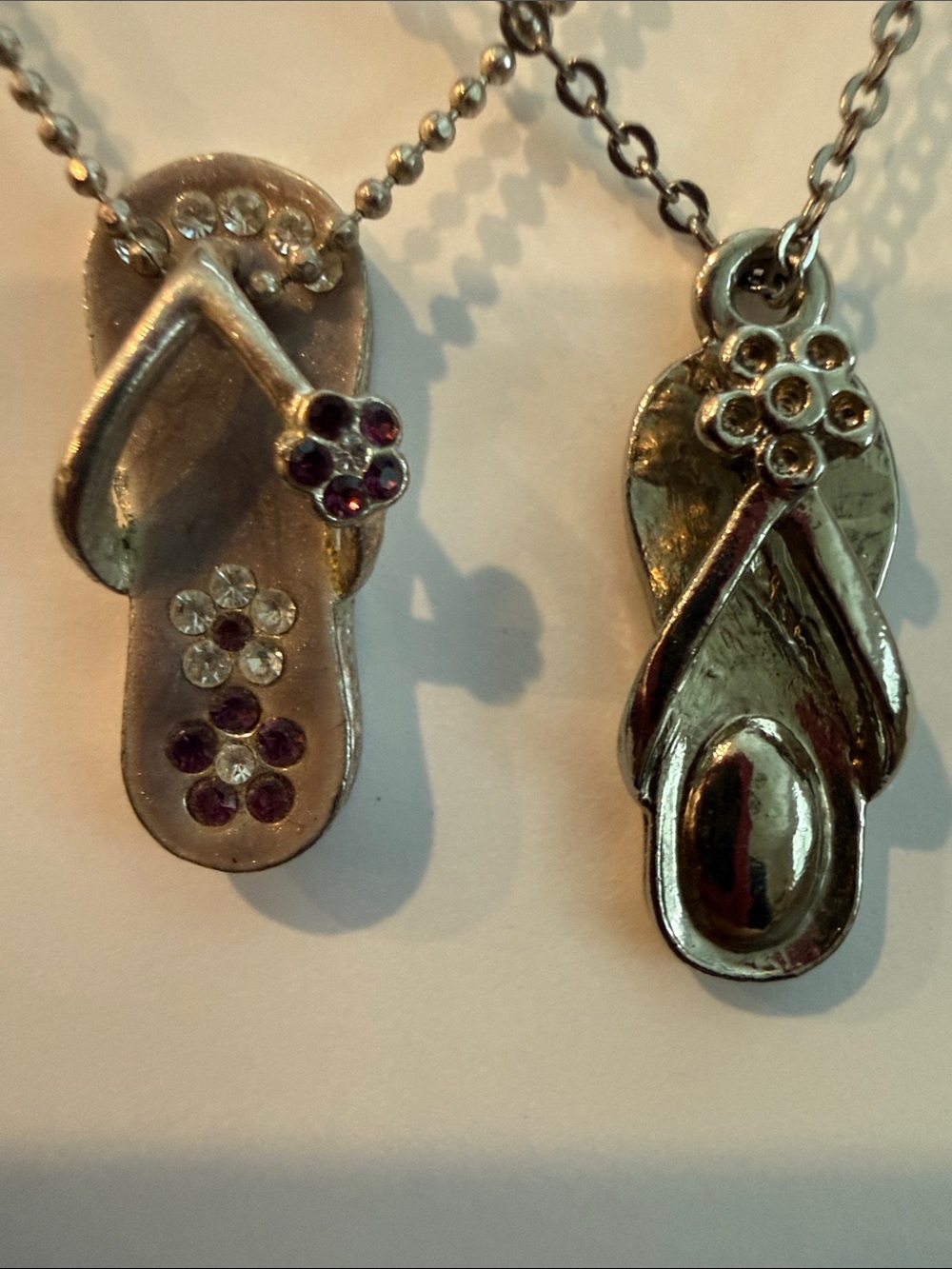 Kameakay Silver-Tone Flip Flop Necklaces with Pink & Clear Accents - Picture 3 of 3